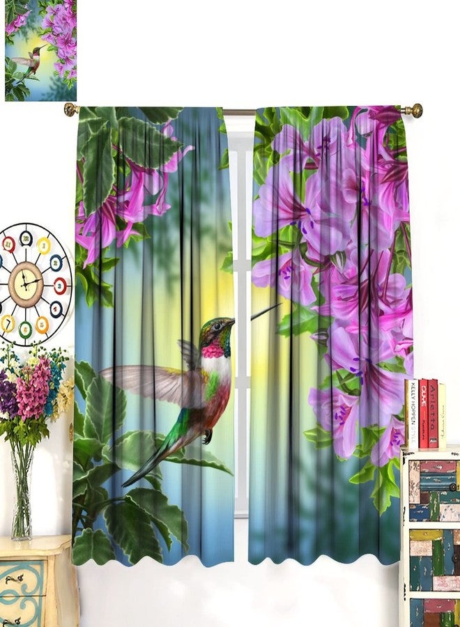 AuiMzoo Hummingbird Blackout Curtains, Beautiful Purple Floral Hummingbird Nature Theme, for Bedroom Living Room, 2 Panel Set, 42x45 Inch - Image 3